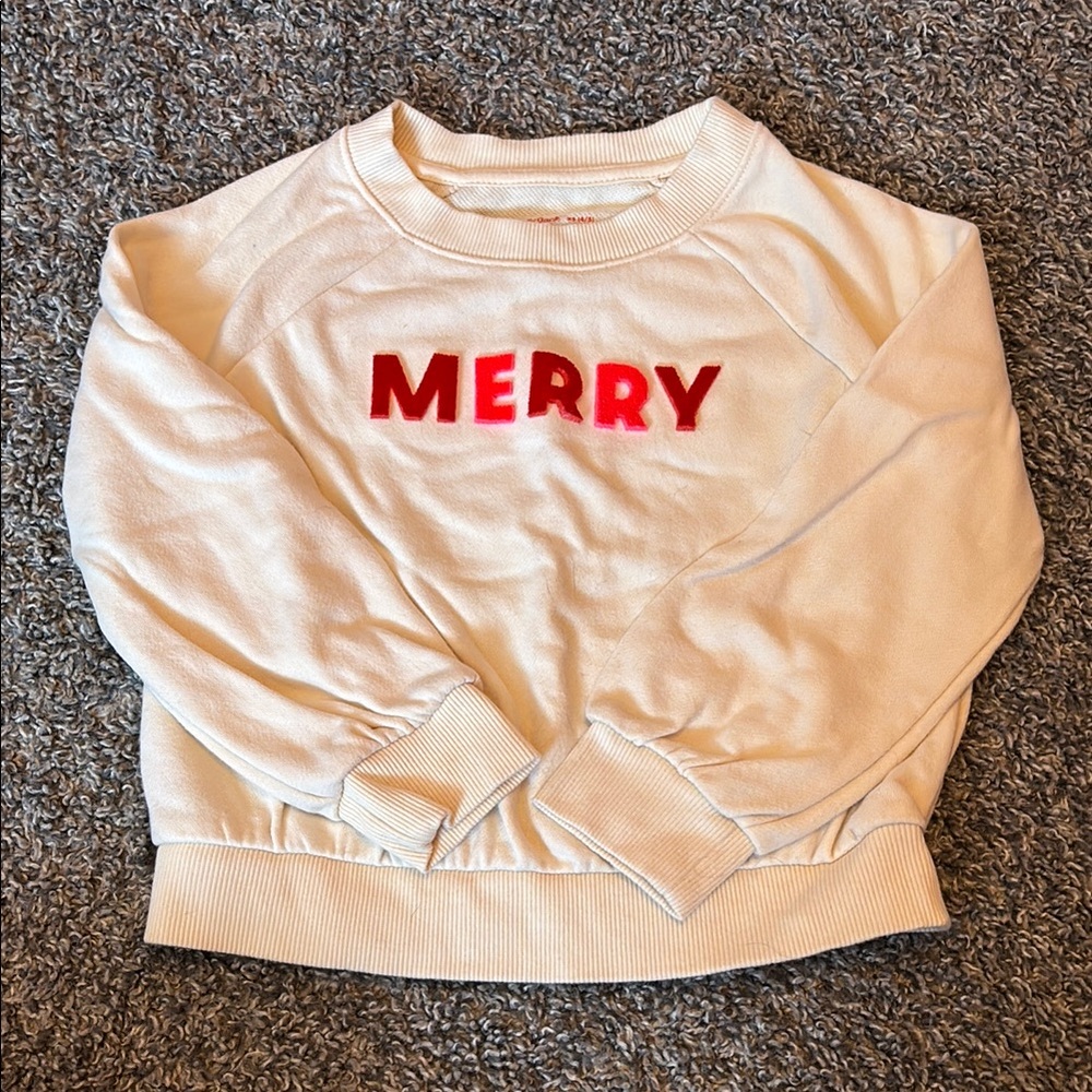 Cream Sweater with Red 'Merry' Design